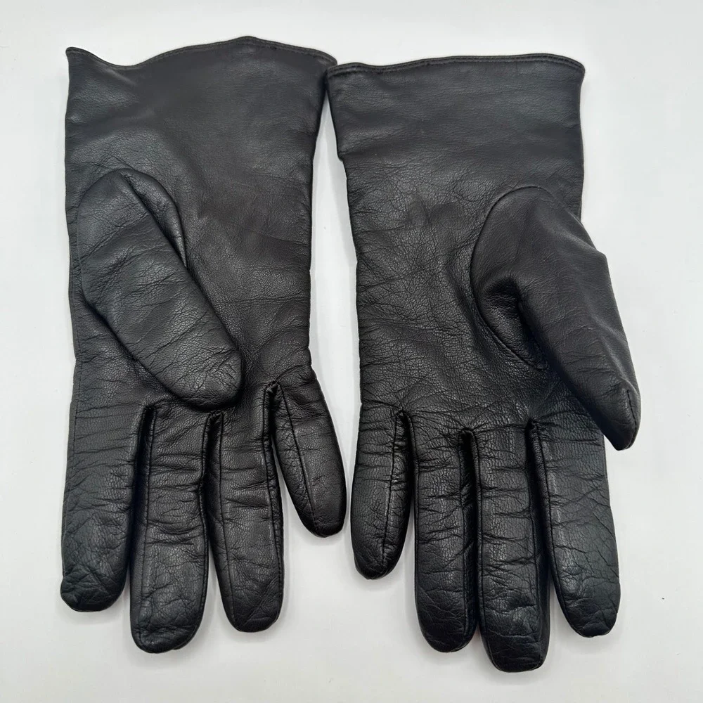 Willi Smith Gloves Leather Black‎ Size M Cashmere Lined Woven Cuff Designer